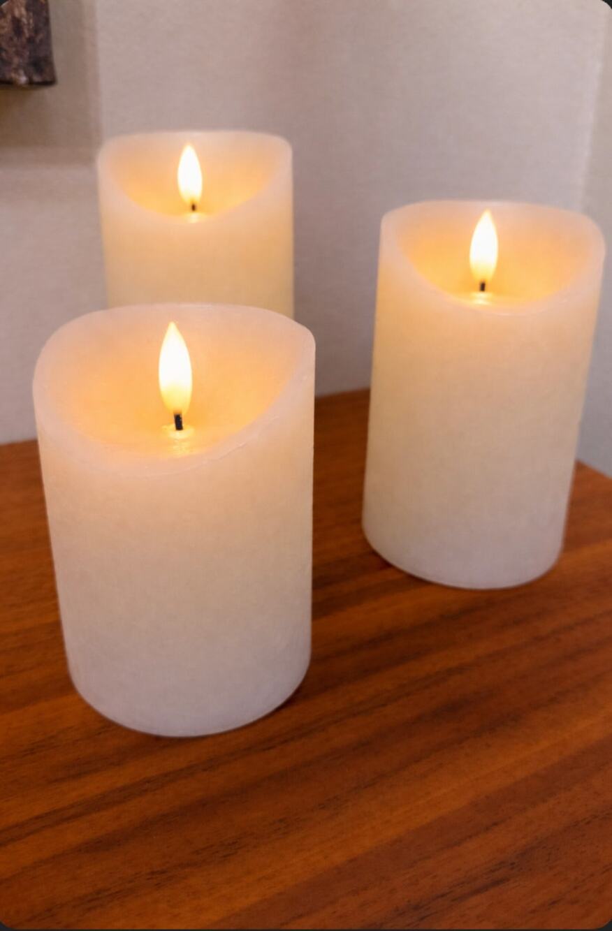 Battery Operated SET of 3 LED Flameless Wax Candles Decor Wedding Ivory